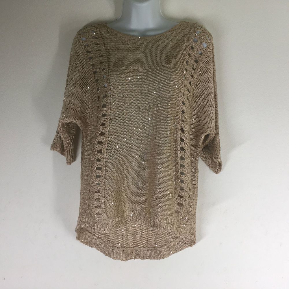 D&T Gold Knit Blouse with Small Gold Seque…